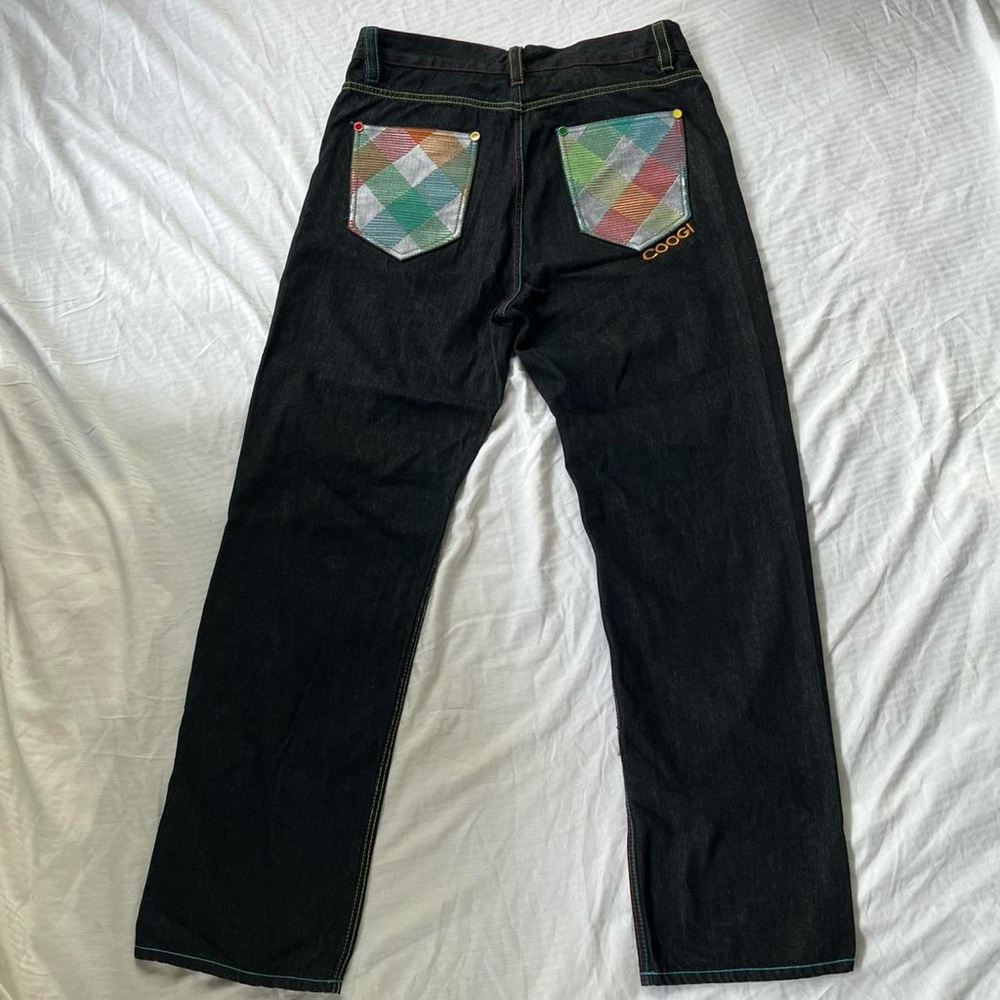 Vintage Coogi embroidered jeans plaid embroidered pockets and colorful stitching